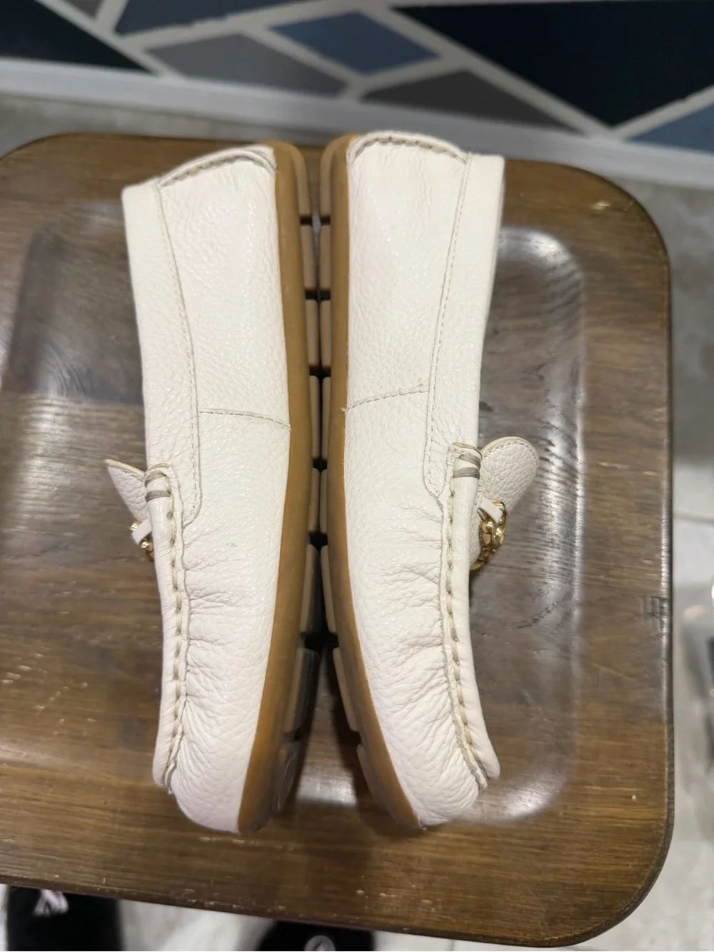 Coach Cream Leather Horsebit Loafers with Gold Hardware